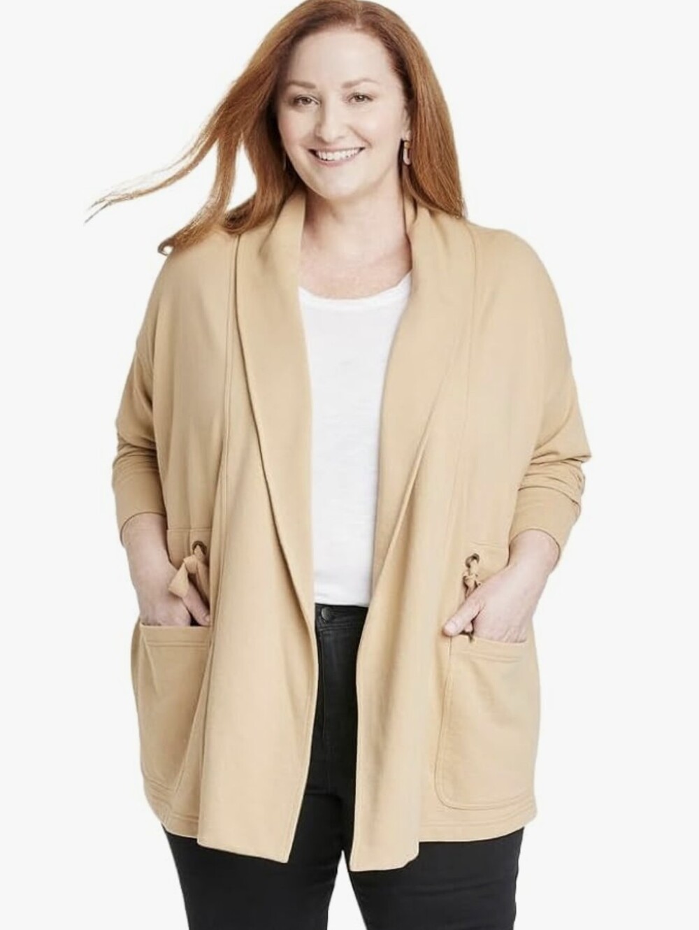 Knox Rose Women's Beige Drape-front Jacket 1X NWT